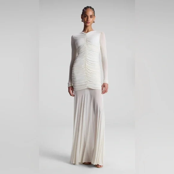 A.L.C. fawn ruched mesh maxi dress in off white color - Picture 1 of 4